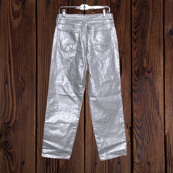 Old Navy High Rise OG Loose Silver Shine Jeans Metallic Coated Pants Jeans 6 - Picture 2 of 6